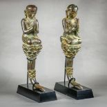Pair of Thai bronze votive figures, each in anjali mudra seated in vajrasana on a lotus flower