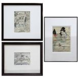 (lot of 3) Japanese shunga erotic prints, 19th century, "Long Leg Country", " Country of People with