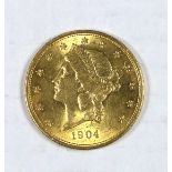 1904 $20 Liberty marked MS-60 gold coin