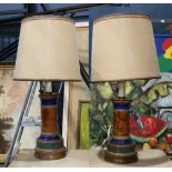 Pair of Modern ceramic table lamps, each having a double socket, with a polychrome decorated