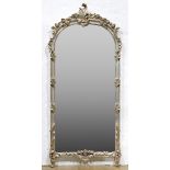 Rococo style silver gilt wood wall mirror, 65"h x 28"w