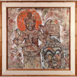 Balinese School (20th century), Untitled (Two Buddhas), mixed media on fabric, signed