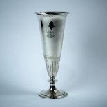 Tiffany & Co. sterling silver trumpet vase, having a scripted monogram centered to the conical