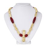 Hawaiian Lei nino palaoa necklace, 19th century, accented with red glass beads, 23"l