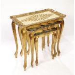(lot of 3) Louis XV style gilt decorated nesting tables, each having a large central medallion on