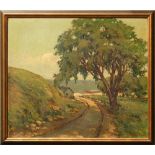 Clifford Summerville (American, b. 1892), "Tree Along The Path," 1940, oil on board, signed and