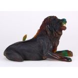 Daum France Pate De Verre African lion, depicted seated and roaring, signed on base Daum France,