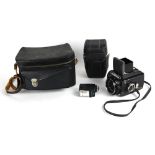 Vintage Bronica 6 x 6 camera with soft and hardcase and flash attachment, Provenance: Property