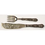 (lot of 2) Victorian sterling silver fish set, Birmingham, 1864, including a fork and a slicer,