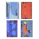 (lot of 4) Max Ackermann (German, 1887-1975), Abstracts in Blue and Red, 1949-1964, screenprints