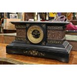 French Neoclassical style slate mantle clock, having a rectangular form, the gilt dial with Arabic