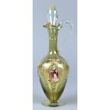 Italian Murano Salviati enamel glass decanter, with stopper, having a long neck over the tapering