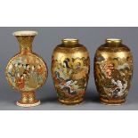 (lot of 3) Japanese Satsuma ware from Meiji period: consisting of a pair of vases with Rakan and