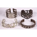 (Lot of 4) Mexican sterling silver and silver bracelets Including 1) Mexican, sterling silver