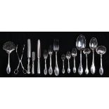 (lot of 80) Buccellati sterling silver flatware service, executed in the "Empire" pattern,
