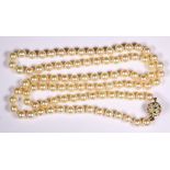Cultured pearl costume necklace Composed of (94) 8.7 mm, cultured pearls, completed by a costume