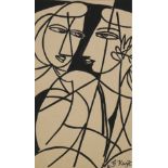 George Keyt (Sri Lankan, 1901-1993), Two Female Figures, 1981, ink on card stock paper, signed and