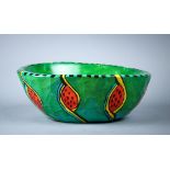 T. Fitzgerald polychrome decorated wood carved "watermelon" centerpiece bowl, the tapered form