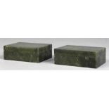 (lot of 2) Chinese spinach jade boxes, each of rectangular form with shallow lid, the dark green