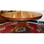 David Smith & Co. British Colonial style dining table, having a carved pedestal base accented with a