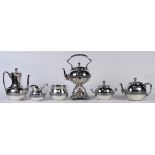 (lot of 6) Tiffany & Co. sterling silver tea & coffee service, each piece with a decorative mid-body