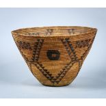 Central California Yokuts coiled polychrome basketry bowl, early 20th Century, having a tapered form