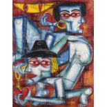 Cubist Composition with Two Figures, oil on canvas, unsigned, 20th century, canvas (unframed): 32.