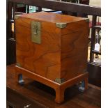 Chinese hinged chest on stand, having brass mounts, 21"h x 18"w x 11"d