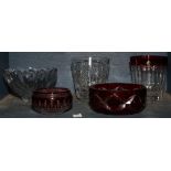 One bin of cut-glass table articles, consisting of (2) ice buckets or champagne coolers, and