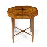 Maitland-Smith occasional table, having an inlaid octagonal top, above a single drawer, and rising