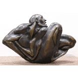 John Deckard (American, 1940-1994), Untitled (Seated Man), 1982, bronze sculpture, signed and