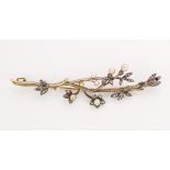 Diamond, cultured pearl, silver-topped gold flower brooch Designed as a sprig, featuring (8) 3.0 mm,