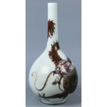 Chinese porcelain stick neck vase, with a cylindrical neck above a pear shaped body decorated with a