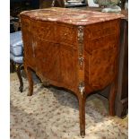 Louis XV style marble top sideboard, the shaped rouge marble top above a single drawer over the