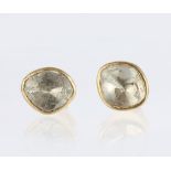 Pair of diamond slice and 14k yellow gold earrings Featuring (2) diamond slices, measuring