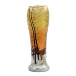 Art glass vase bearing "Daum Nancy" mark, having a tripartite ruffled lip over tapering circular