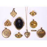 (Lot of 10) Victorian gold, gold-filled jewelry items Including 1) tin type, 9k yellow gold locket