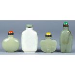 (lot of 4) Chinese hardstone snuff bottles: one with a flattened oval body; one in the form of a