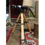 Tele Vue-85 telescope, rising on a wood tripod, 45.5"h