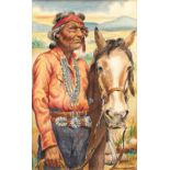 (lot of 2) Eugene Henry Bischoff (American, 1880-1954), Navajo Indian with His Horse, and Navajo