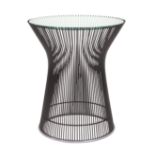 Warren Planter side table, having a glass top above the corset form bronze finished base, 18.5"h x