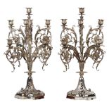Impressive and important pair of American sterling silver candelabra, designed by George Paulding