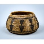 Southern California Mission coiled basket, 19th century, having a bulbous form with continuous woven