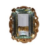 Aquamarine and 14k yellow gold ring Featuring (1) emerald-cut aquamarine, weighing approximately