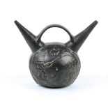 Lambayeque or Chimu blackware stirrup vessel, North Central Peru (800 - 1000 A.D.), the double