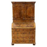 Dutch marquetry decorated secretary circa 1750, the superstructure having two doors opening to the