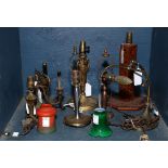 One bin of miscellaneous lamp bases including desk, table, and boudoir bases, together with two