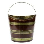 Primitive wooden pail, with metal liner and the exterior brass bands and handle, 13"h x 14"w x 10"d