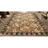 Black Floral Aubusson style carpet, 10' x 13'7"
