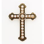 Victorian diamond, enamel and 14k yellow gold cross pendant-brooch Centering (1) old mine-cut